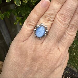 Sarah Coventry Blue STARBRITE Oval Ring in Silver Tone Vintage 1970’s